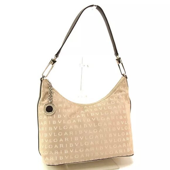 BVLGARI Shoulder Bag Logomania Beige ?~ ?~ Authentic USED